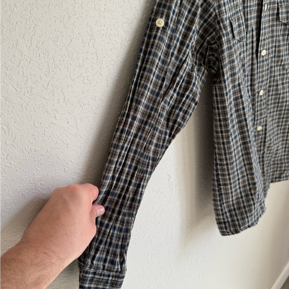 Men’s L Blue Woolrich Tartan Plaid Outdoor, Casual, Long Sleeve Button Up Shirt - Picture 3 of 6